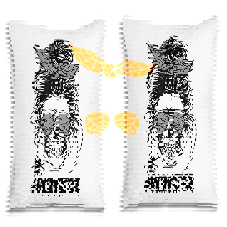 Momster Halloween Costume Skull Mom Messy Hair Bun Monster V4 Pillow
