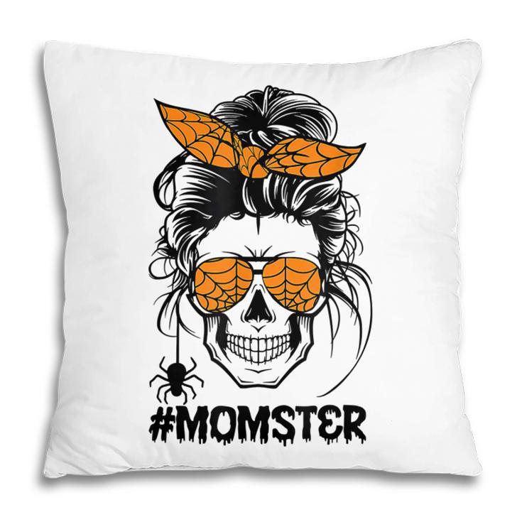 Momster Halloween Costume Skull Mom Messy Hair Bun Monster V4 Pillow