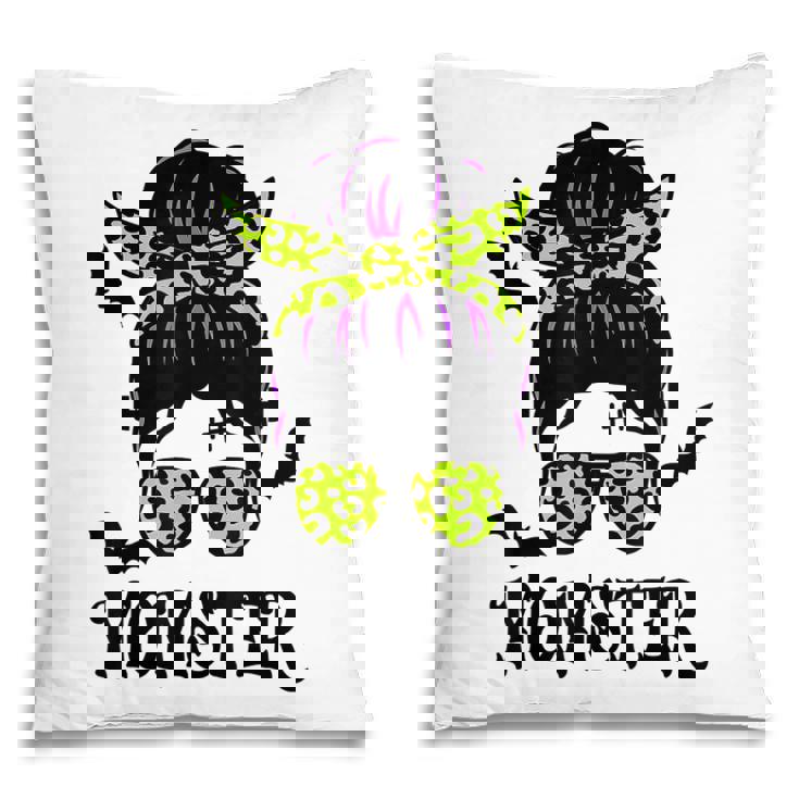 Momster Womens Halloween Messy Bun Mom Ster V5 Pillow