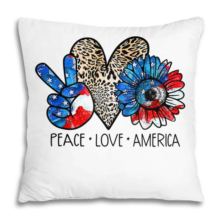 Peace Love America Leopard Sunflower 4Th Of July Patriotic  Pillow