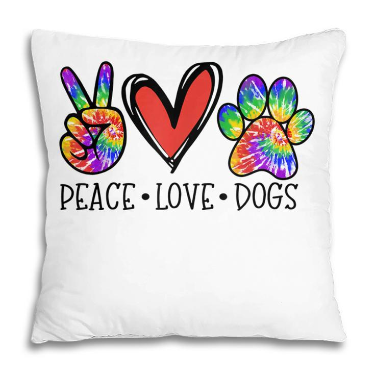 Peace Love Dogs Paws Tie Dye Rainbow Animal Rescue Womens Pillow