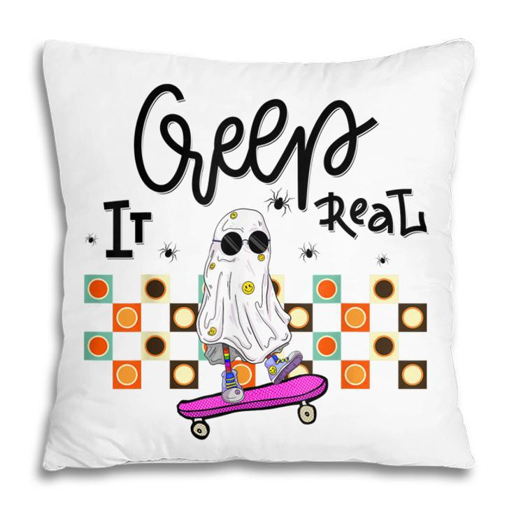 Retro Halloween Creep It Real Skateboard Ghost Halloween  Pillow