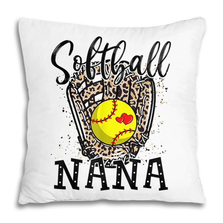 Softball Nana Leopard Game Day Softball Lover Mothers Day  Pillow