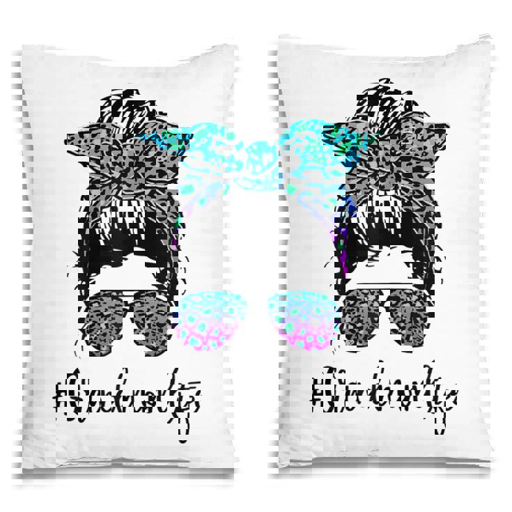 Womens Grandmom Life Leopard Tie Dye Messy Bun Mothers Day Women Pillow