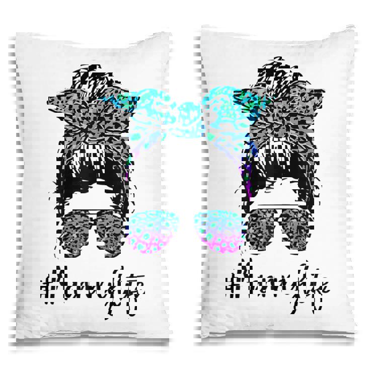 Womens Mammy Life Leopard Tie Dye Messy Bun Mothers Day Women Pillow