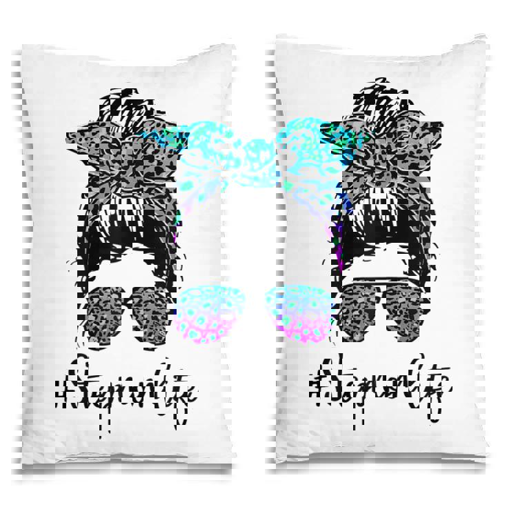 Womens Stepmom Life Leopard Tie Dye Messy Bun Mothers Day Women Pillow