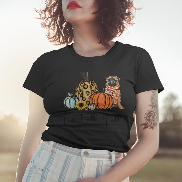 Its Fall Yall Yellow Pug Dog Leopard Pumpkin Falling  Women T-shirt