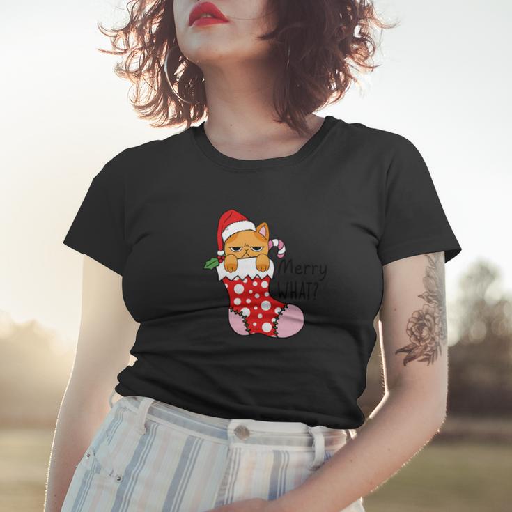 Funny Christmas Cat Merry What Xmas Holiday Women T-shirt