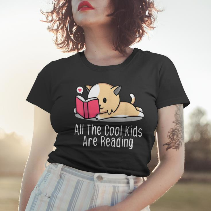 All The Cool Kids Are Reading Book Cat Lovers Women T-shirt Gifts for Her