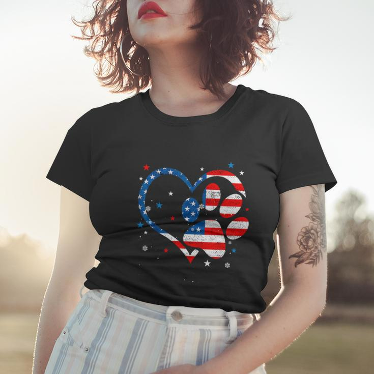 American Flag Patriotic Dog & Cat Paw Print 4Th Of July Women T-shirt Gifts for Her