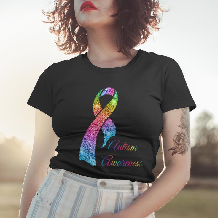 Autism Awareness Sparkle Glitter Ribbon Tshirt Women T-shirt Gifts for Her