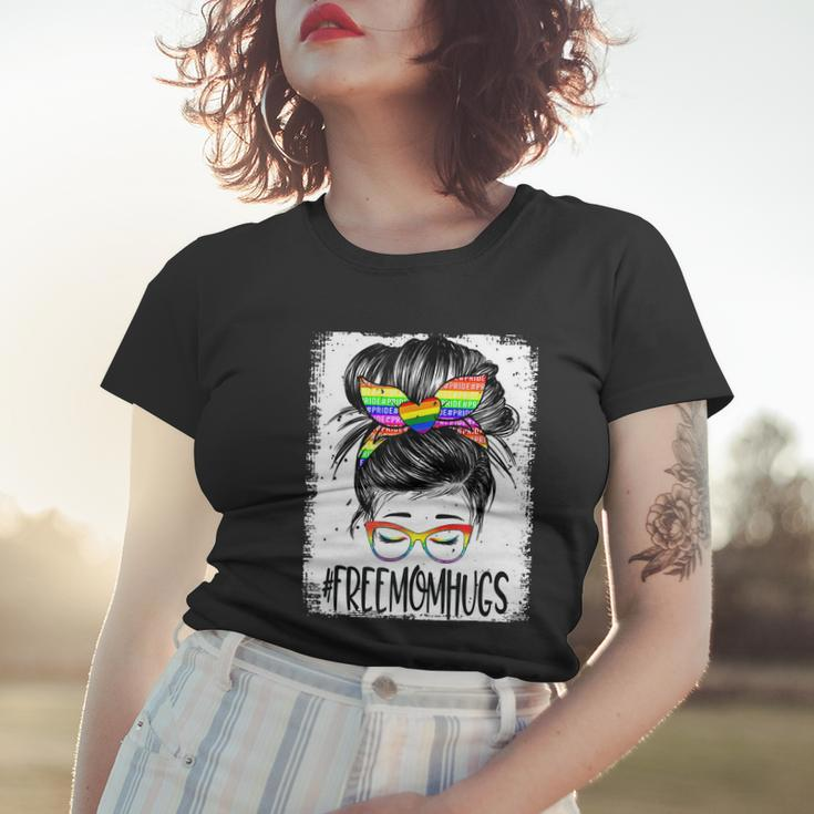 Bleached Free Mom Hugs Messy Bun Lgbt Pride Rainbow Gift Women T-shirt Gifts for Her
