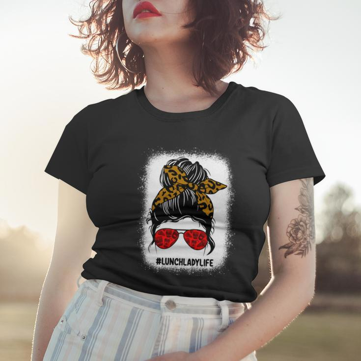 Bleached Lunch Lady Messy Bun Hair Leopard Print Sunglasses Cool Gift Women T-shirt Gifts for Her