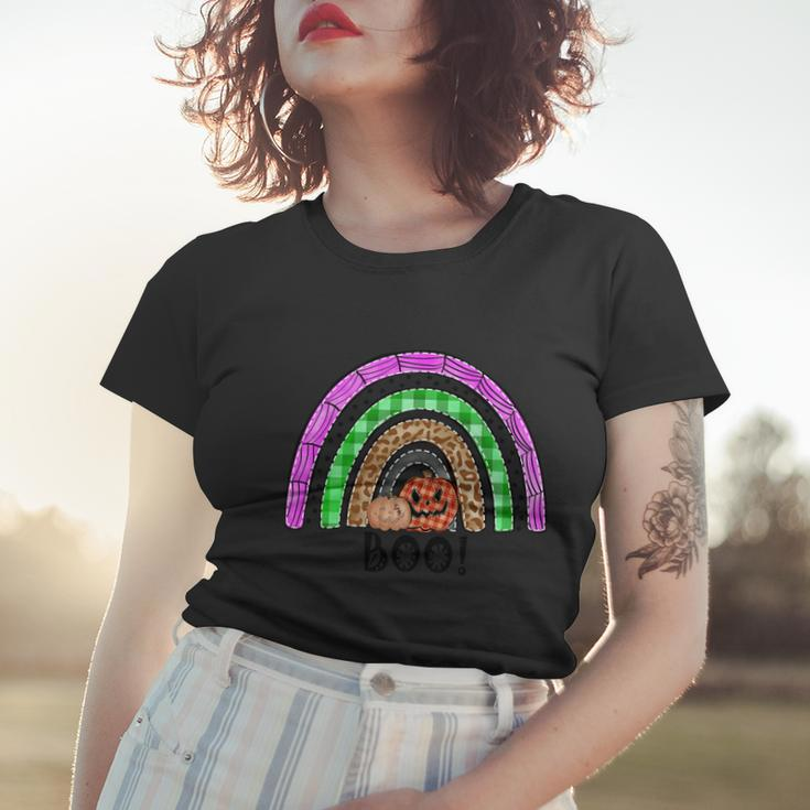 Boo Pumpkin Rainbow Halloween Quote Women T-shirt Gifts for Her
