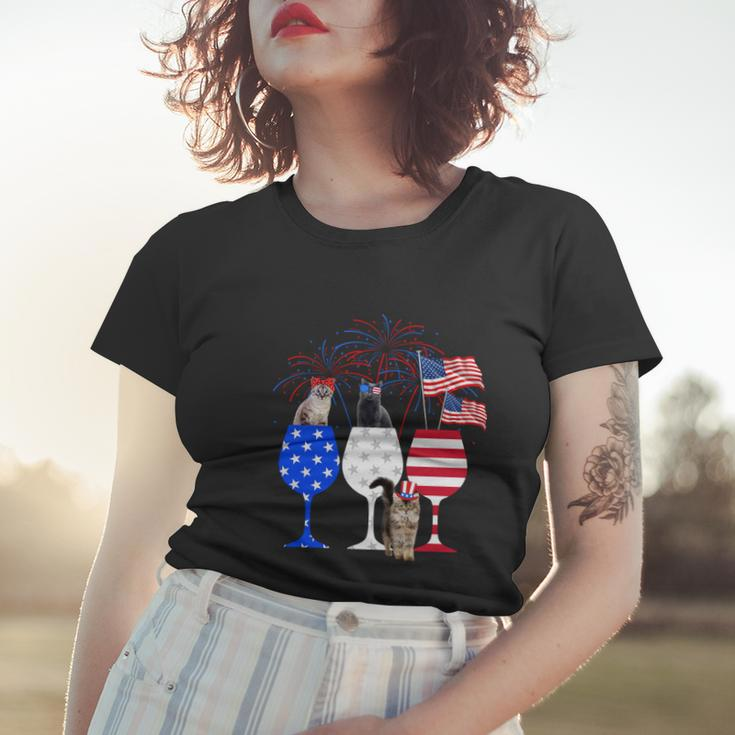 Cat 4Th Of July Costume Red White Blue Wine Glasses Funny Women T-shirt Gifts for Her