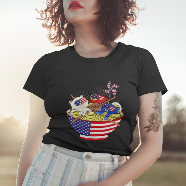 Cats Ramen Anime American Flag Funny 4Th Of July Cat Lovers Women T-shirt Gifts for Her