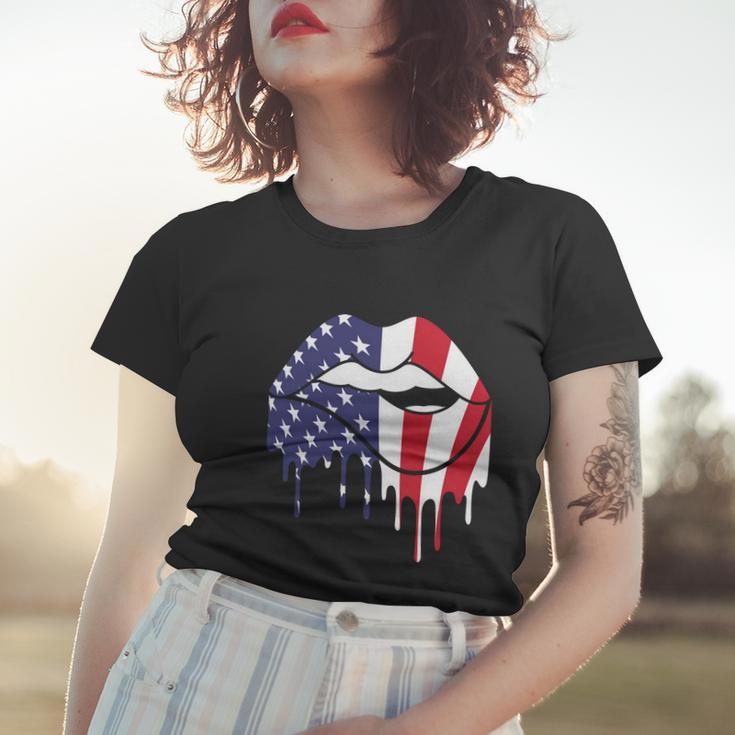 Cute Dripping Lips 4Th Of July Usa Flag Graphic Plus Size Women T-shirt Gifts for Her