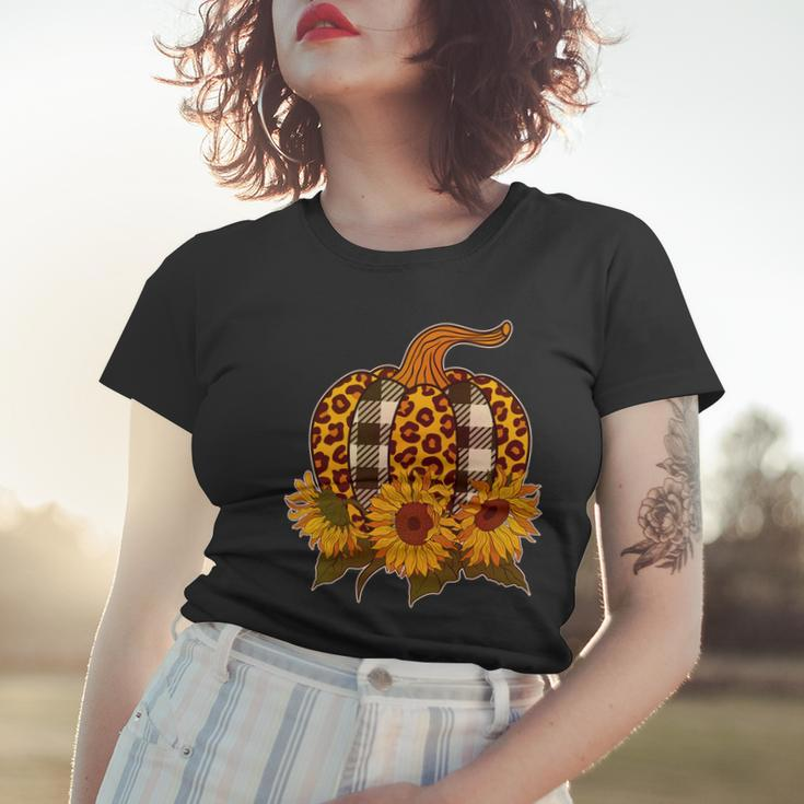 Fashion Autumn Leopard Buffalo Plaid Pumpkin Graphic Design Printed Casual Daily Basic Women T-shirt Gifts for Her