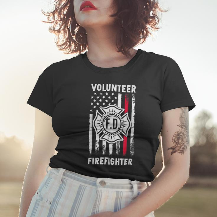 Firefighter Red Line Flag Fireman Wife Mom Volunteer Firefighter V2 Women T-shirt Gifts for Her
