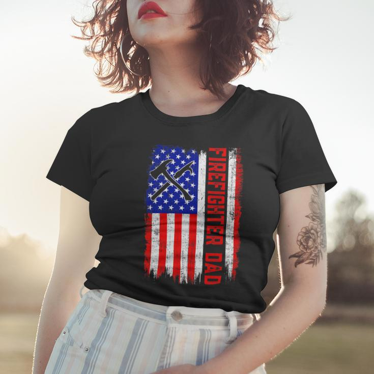 Firefighter Retro American Flag Firefighter Dad Jobs Fathers Day V3 Women T-shirt Gifts for Her