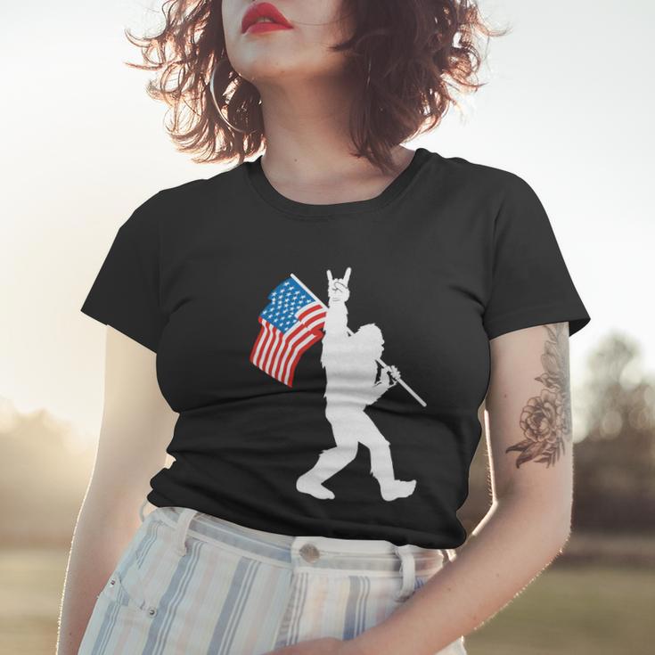 Funny Bigfoot 4Th Of July Rock And Roll Usa Flag For Sasquatch Believers Women T-shirt Gifts for Her