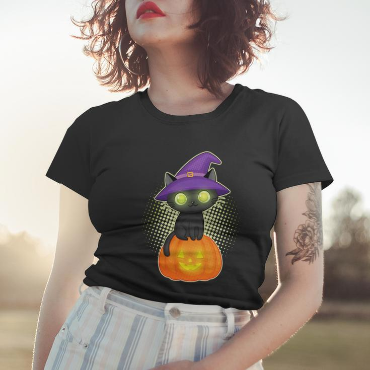 Funny Halloween Cute Halloween Cute Witch Kitten With Pumpkin Graphic Design Printed Casual Daily Basic Women T-shirt Gifts for Her