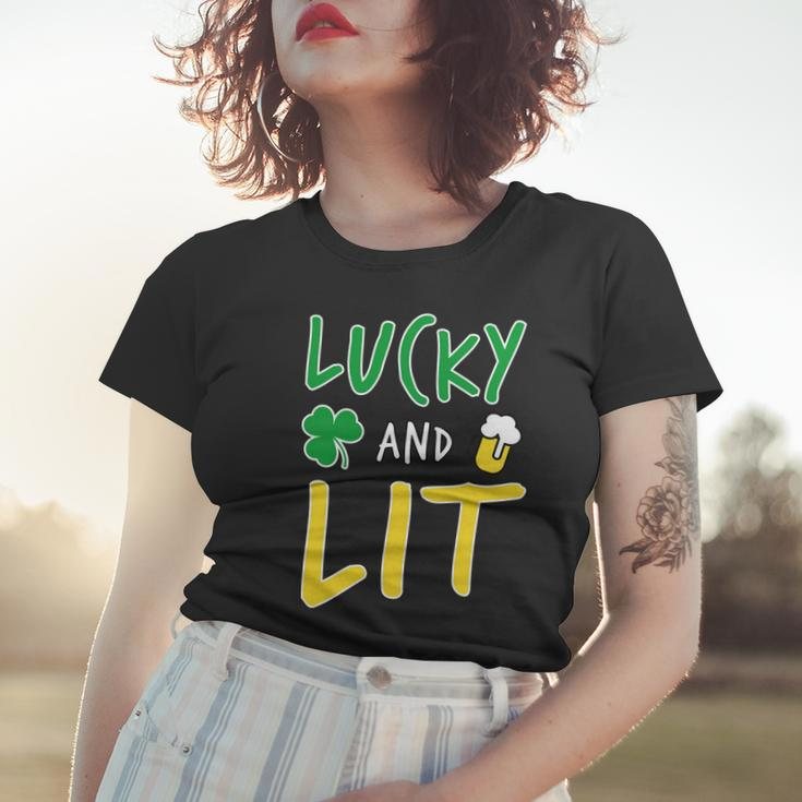 Lucky And Lit St Patricks Day Graphic Design Printed Casual Daily Basic Women T-shirt Gifts for Her