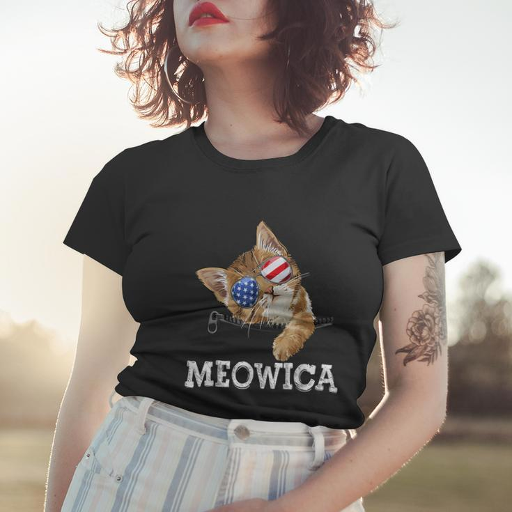 Meowica American Flag Cool Joke Cat Sunglusses 4Th Of July Women T-shirt Gifts for Her