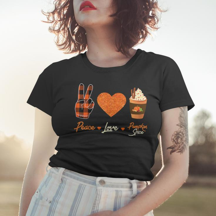 Peace Love Pumpkin Spice Fall Autumn Plaid Drinks Halloween Women T-shirt Gifts for Her