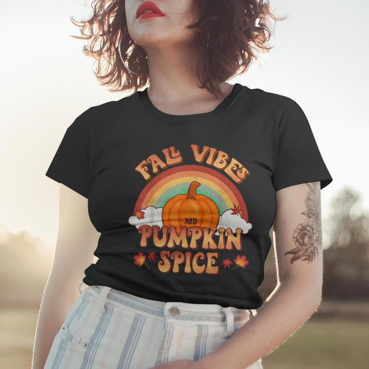 Retro Fall Vibes And Pumpkin Spice Rainbow Fall Autumn Women T-shirt Gifts for Her