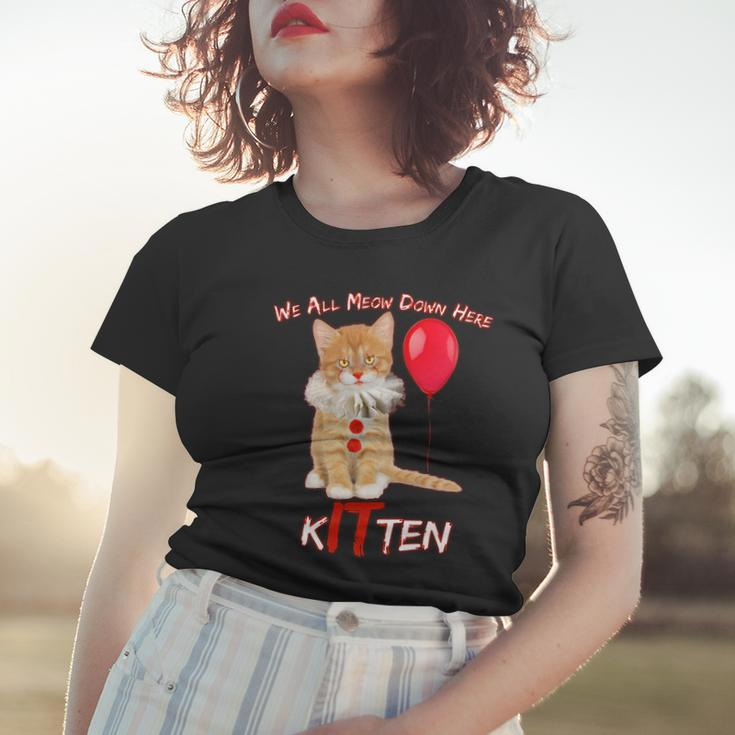 Scary We All Meow Down Here Clown Cat Kitten Women T-shirt Gifts for Her