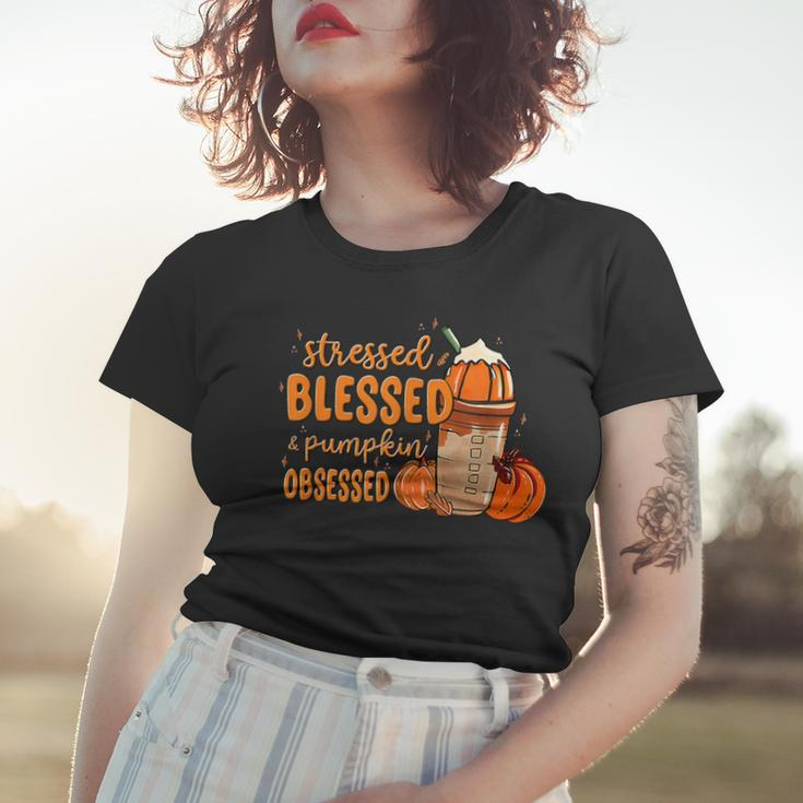 Stressed Blessed And Pumpkin Obsessed Fall Autumn  Women T-shirt Gifts for Her