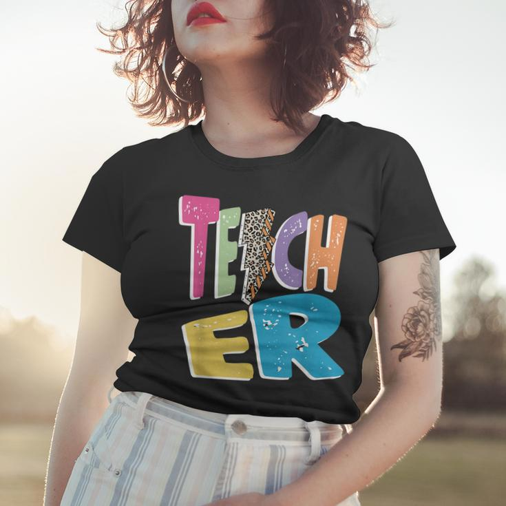 Teacher Colorful Distressed Leopard Lightning Bolt Trendy Women T-shirt Gifts for Her