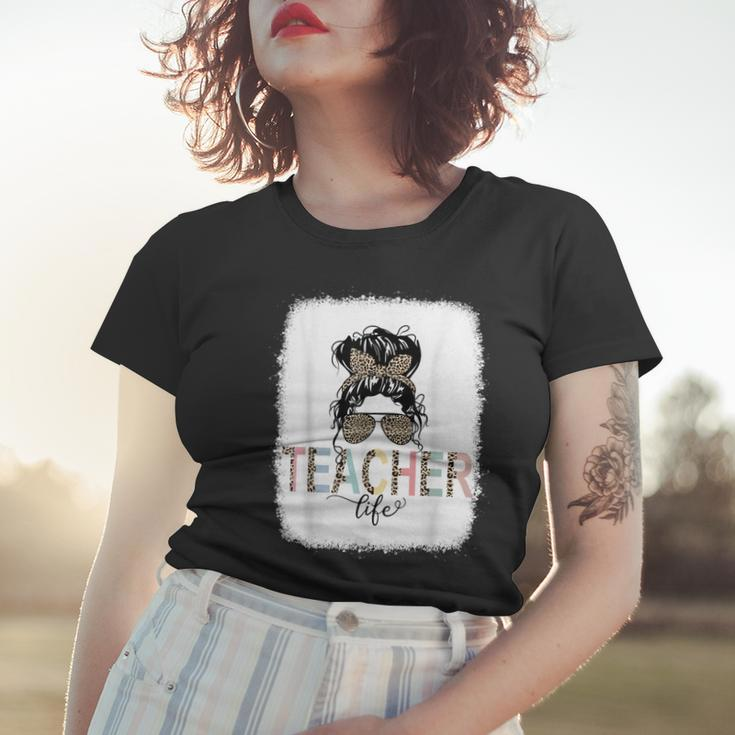 Teacher Life Bleached Teacher Life Royal Messy Bun  Women T-shirt Gifts for Her