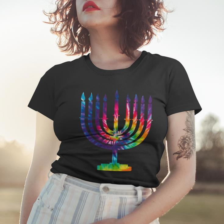Tie Dye Menorah Hanukkah Chanukah Women T-shirt Gifts for Her