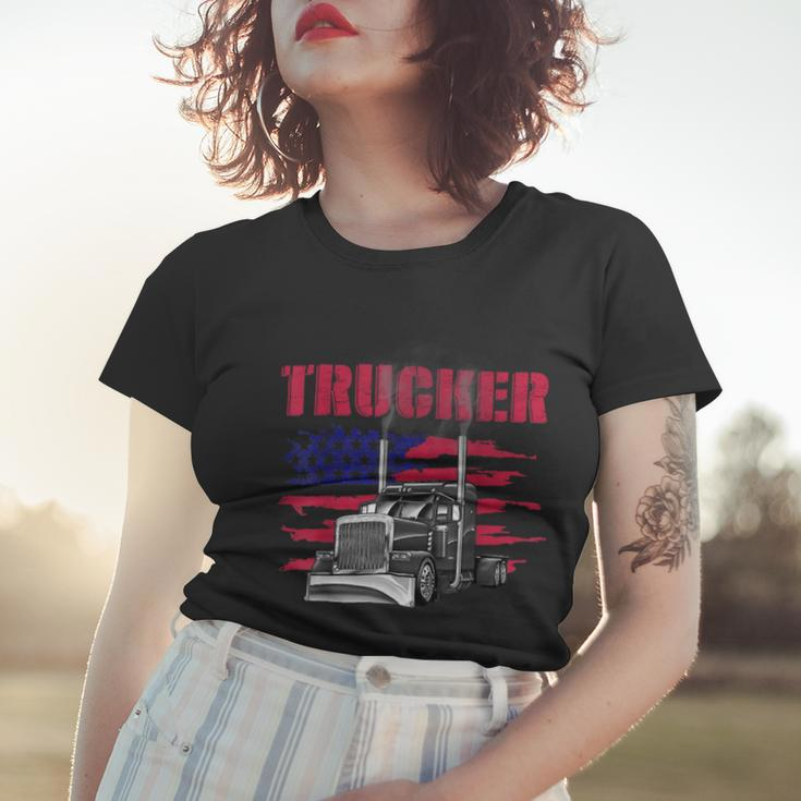 Trucker Truck Driver American Flag Trucker Women T-shirt Gifts for Her