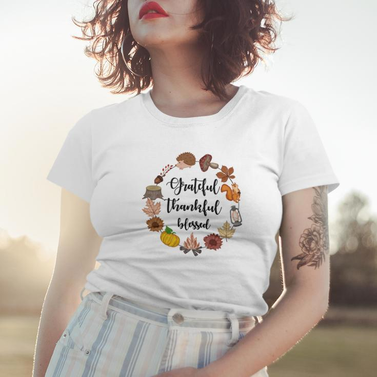 Autumn Wreath Grateful Thankful Blessed Fall Gift Women T-shirt Gifts for Her