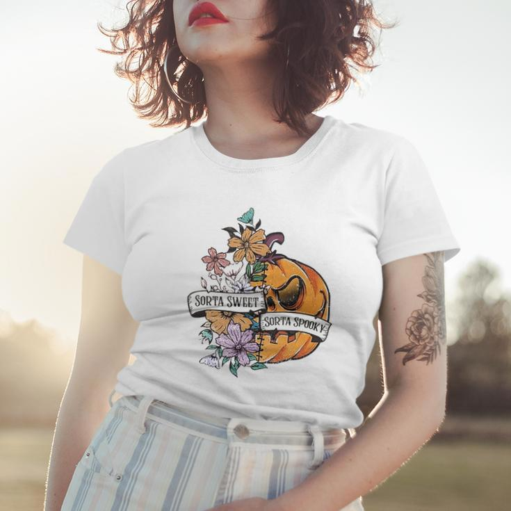 Halloween Sorta Sweet Sorta Spooky Pumpkin Floral Women T-shirt Gifts for Her