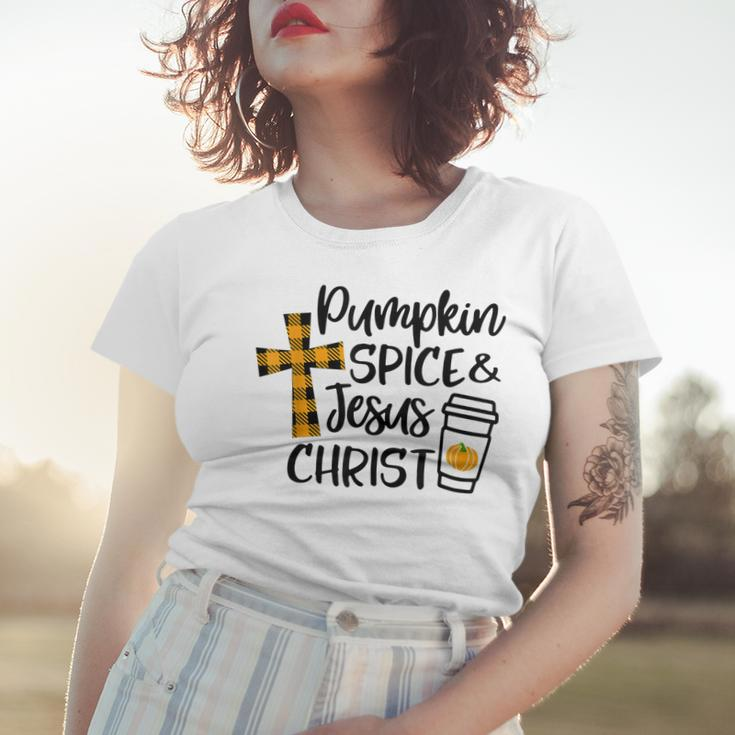 Hello Fall Pumpkin Spice & Jesus Christ Fall Christian Gift Women T-shirt Gifts for Her