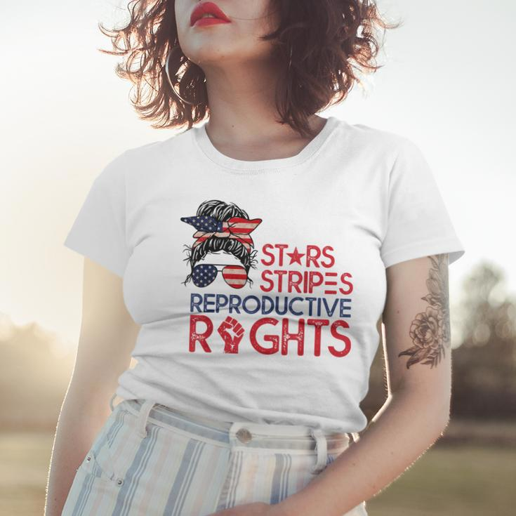 Messy Bun American Flag Pro Choice Star Stripes Equal Right V2 Women T-shirt Gifts for Her