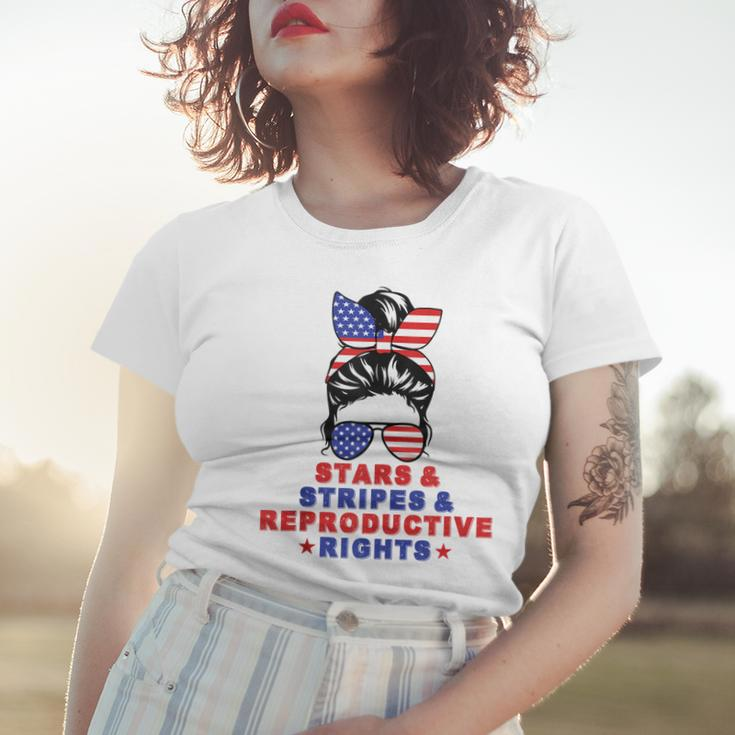 Messy Bun Stars Stripes & Reproductive Rights 4Th Of July Women T-shirt Gifts for Her