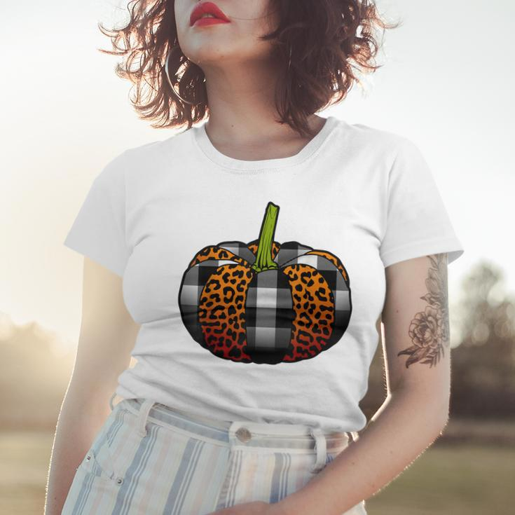 Plaid Pumpkin Leopard Buffalo Check Pumpkin Fall Halloween Women T-shirt Gifts for Her