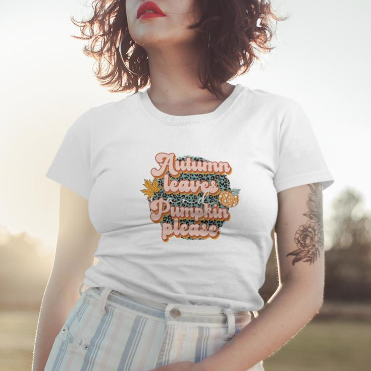 Retro Fall Autumn Leaves And Pumpkins Please Autumn Women T-shirt Gifts for Her