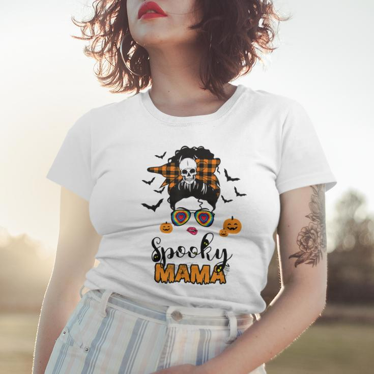 Spooky Mama Messy Bun For Halloween Messy Bun Mom Monster Women T-shirt Gifts for Her