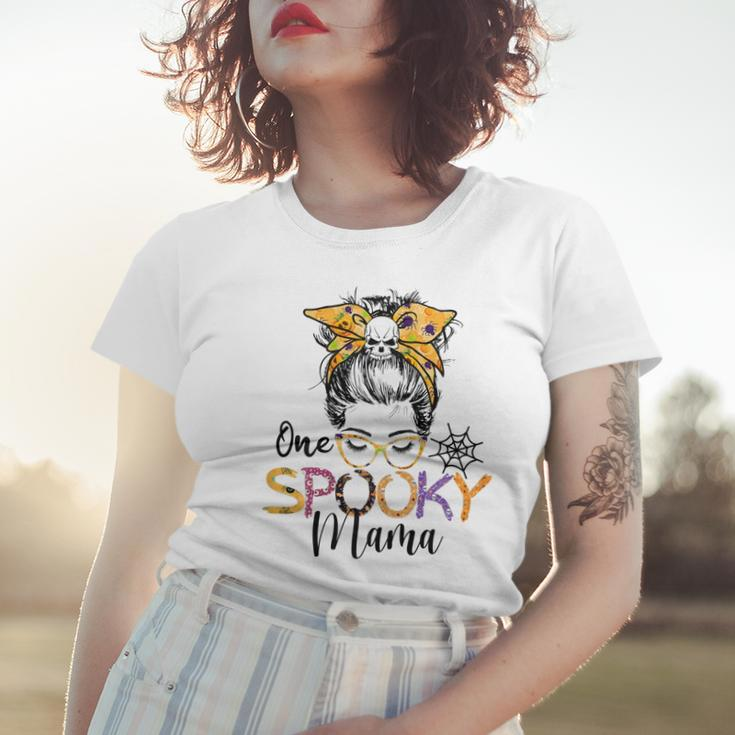 Womens One Spooky Mama Messy Bun Funny Mom Halloween Spider Costume Women T-shirt Gifts for Her