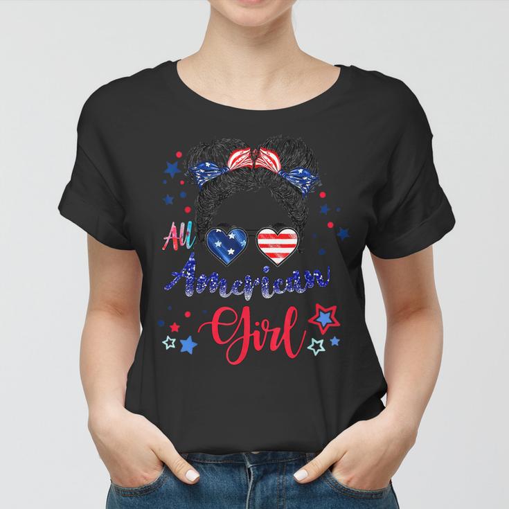 All American Girls 4Th Of July  Daughter Messy Bun Usa  V7 Women T-shirt