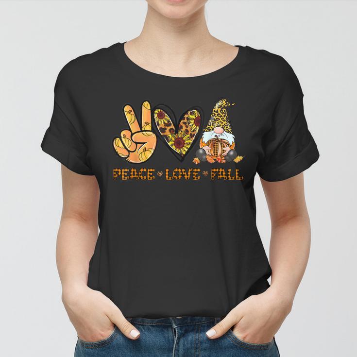 Peace Love Fall Funny Gnome Autumn Lover Pumpkins Halloween  Women T-shirt