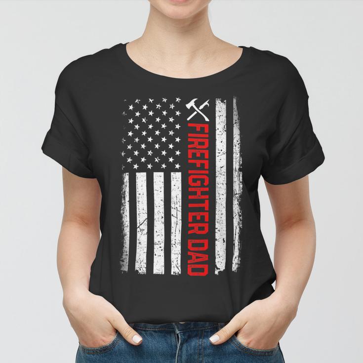Firefighter Retro American Flag Firefighter Dad 4Th Of July Fathers Day Women T-shirt