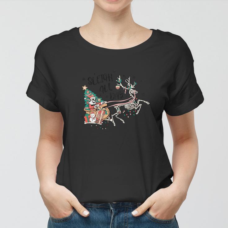Retro Christmas Skeleton Funny Sleigh All Day Women T-shirt