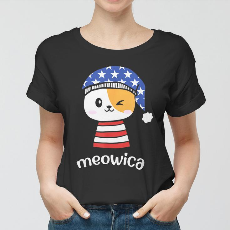 4Th Of July Cat Meowica Independence Day Patriot Usa Flag Women T-shirt